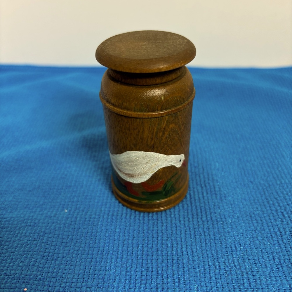 Handcrafted Wooden toothpick Jar with Painted Goose